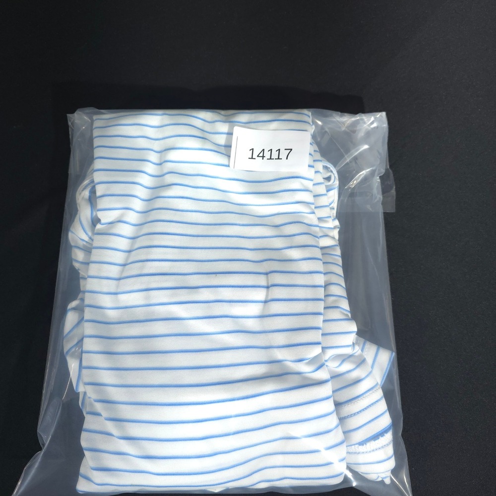 Stitch Golf Polo Mens M/L White Blue Striped Performance Short Sleeve 231SA0101 - Picture 10 of 10